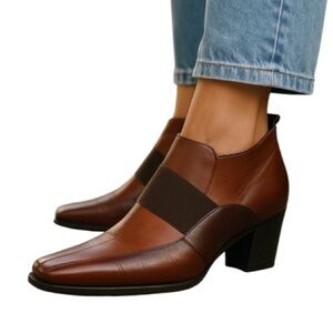 SESTO MEUCCI 2 Tone Italian Leather Bootie Nutmeg Hovercraft Sole Funky Size 6